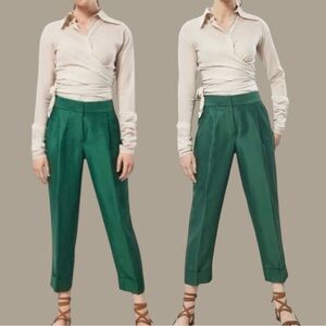 Massimo Dutti Green Linen Blend Trousers NWOT Women’s Size 2